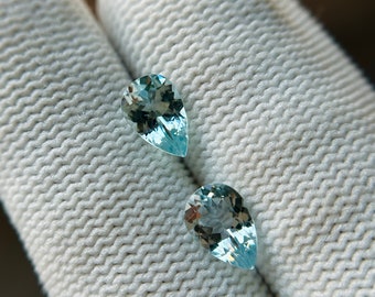 Gorgeous pair of pear cut Aquamarine gems, 100% natural stone, March birthstone, 6x9mm size, perfect for jewellery, Loupe clean, Shade 4