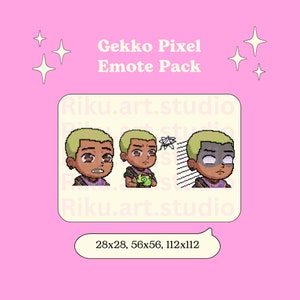 Pack d&#39;émoticônes Gekko Twitch Discord 3 | Emotes inspirés de Valorant | Téléchargement numérique | Agent mignon de pixel art png