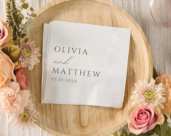 50 PCS Personalized Table Napkin for Wedding Rustic Napkins Customized Wedding Paper Napkins Cocktail Folded Napkins Table Runner Disposable