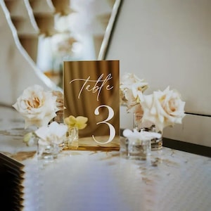 Modern Table Numbers Wedding Table Number Gold Mirror Table Sign Wedding Table Decor Reception Signage Table Number Holder Wedding Must have