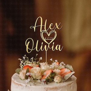 Personalized Wedding Cake Topper with date Custom Script Acrylic Cake Topper for Wedding Rustic Party Cake Decoration Engagement Cake Topper