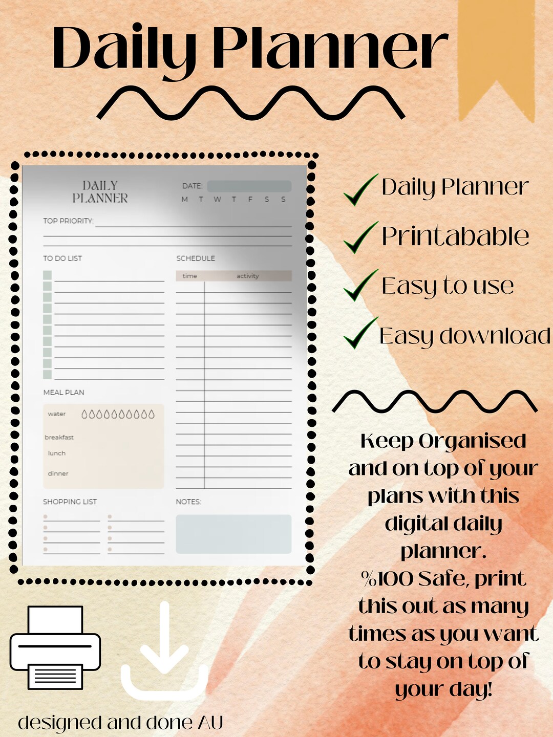 Daily Planner - Printable Daily Planner for Everyday Use+ - Etsy