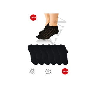 6 Pairs of Black Lace Knit Ankle Socks | Breathable Cotton Low Cut Summer Socks for Women | Soft and Stylish Design | Sizes 36-39