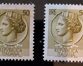 Stamp from Republica Italiana  (Coin of Syracuse) IT#  683 and IT# 998J, 50-Italian lira