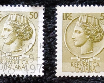 Stamp from Republica Italiana  (Coin of Syracuse) IT#  683 and IT# 998J, 50-Italian lira