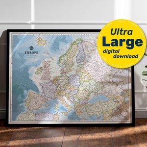 Politische Landkarte Europa Print. Hochauflösende DRUCKBARE Europa Karte. EU Map Wandkunst. Sofortiger digitaler Download für Reisen, Bildung, & Dekor