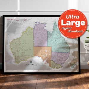 Australien Politische Karte Print. Hochauflösende DRUCKBARE Australien Karte. Landkarte Wandkunst. Sofortiger Download Für Reisen, Bildung, & Dekor.