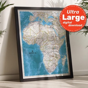 Africa Political Map Print. High-Resolution PRINTABLE Africa Continent Map. Africa Map Wall Art. Download for Travel, Education, & Decor.