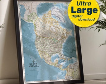North America Political Map Print. High-Resolution PRINTABLE North America Map. America Map Wall Art. Download For Travel, Education & Decor