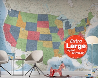 United States Detailed Political Map. Large Printable USA Poster with States, Cities and Capitals. Instant Download. Gulf of America update.