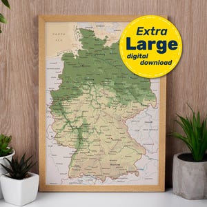 Vintage fysieke kaart van Duitsland. Duitse terrein vectorkaart. Educatieve kaartprint met steden en hoofdsteden. Digitale download svg, jpg, png en pdf.