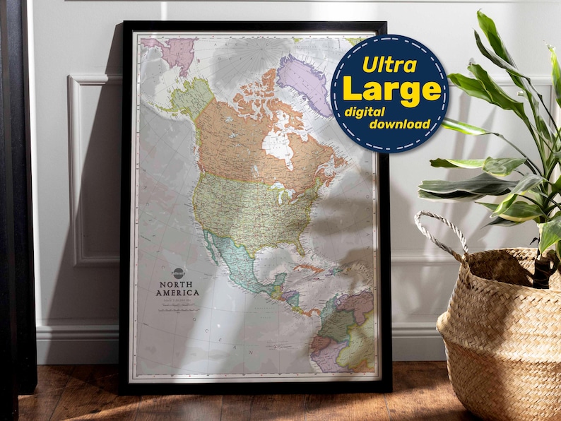 North America Political Map Print. High-resolution PRINTABLE North America Map. America Map Wall ...