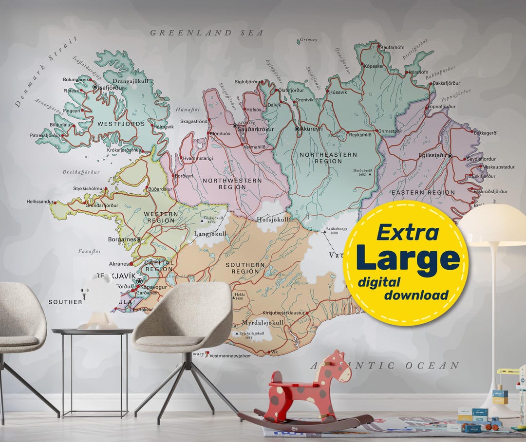 Political Map of Iceland. Large Detailed Iceland Map Poster With Cities ...