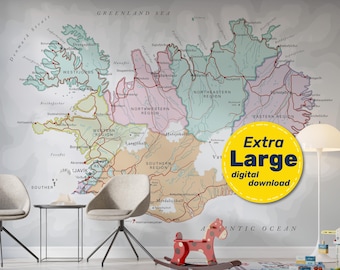 Political Map of Iceland. Large detailed Iceland map poster with cities & capitals. Download in Jpg Png Svg Pdf. For Travel, Education Decor