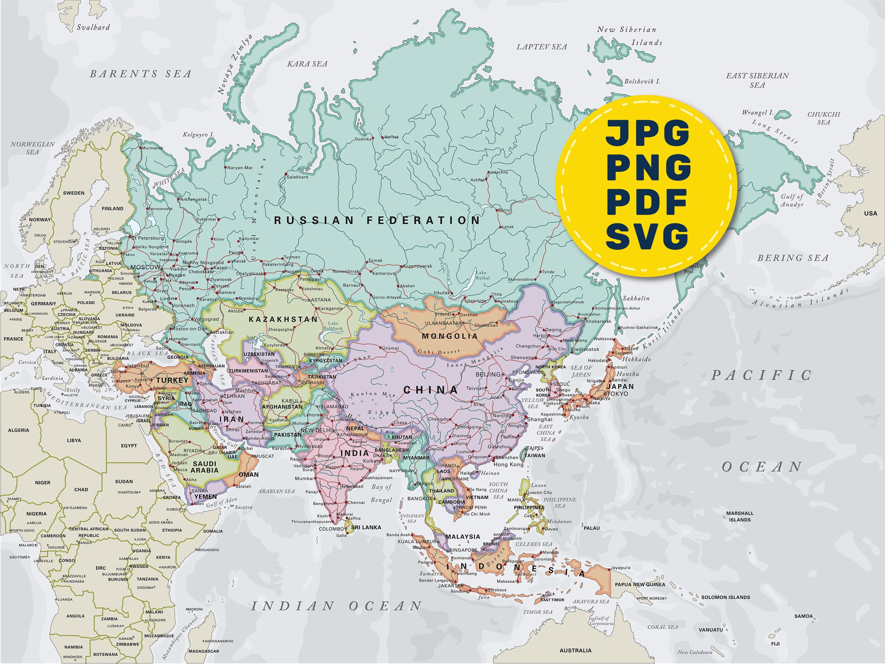 Total Asia Map Political Map of Asia. Large Printable Asia Map Poster Full Color With ...