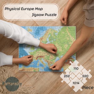 Europe Terrain Map Jigsaw Puzzle for Adults and Kids. Educational Geography Puzzle. Interactive. Learn Countries & Borders. Gift idea.