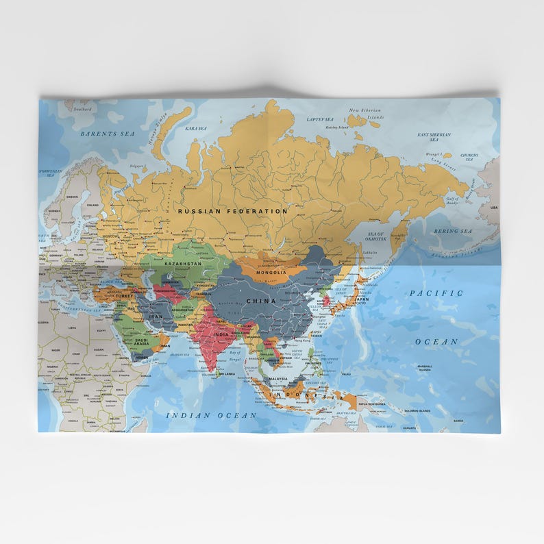 Political Map of Asia. Large Printable Asia Map Poster Full Color With ...