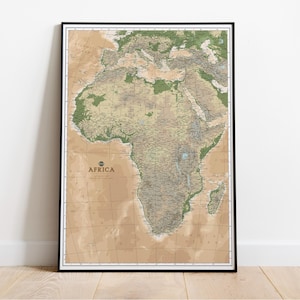 Carte du relief de l'Afrique. Affiche de carte murale de l'Afrique, impression jet d'encre. Affiche classique de la carte physique de l'Afrique. Conception de cartes pédagogiques. Plusieurs tailles.