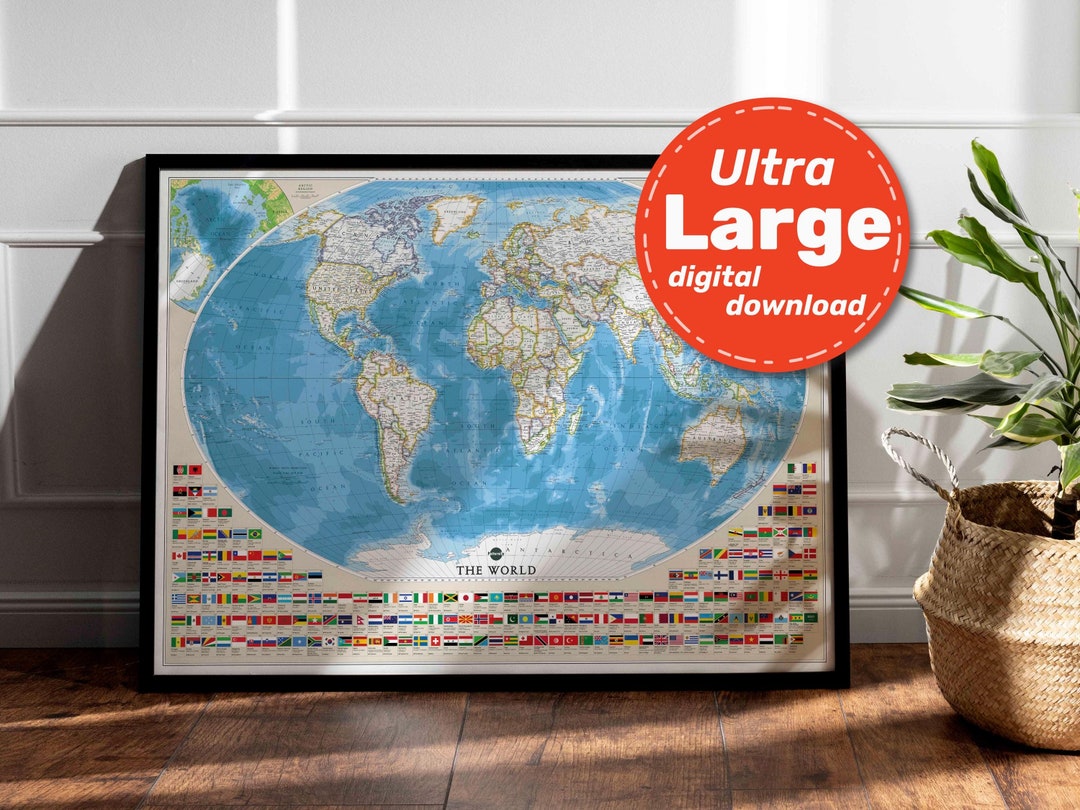 The World Political Map Print With All Flags Detailed PRINTABLE World