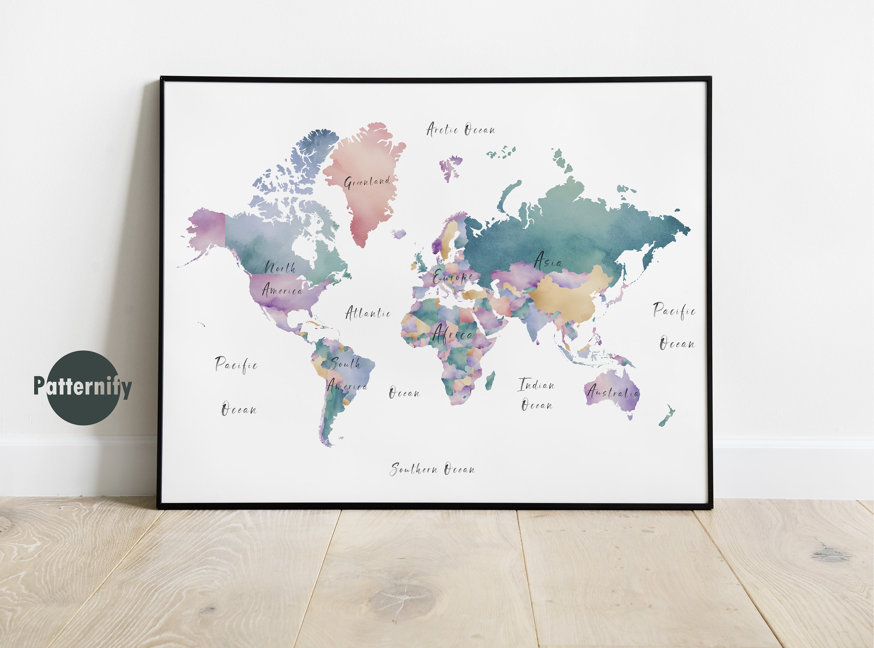 Abstract Watercolor World Map Print. Colorful Map of the World ...