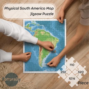 South America Terrain Map Jigsaw Puzzle for Adults and Kids. Educational Geography Puzzle. Interactive. Learn Countries & Borders. Gift idea