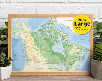 Canada Detailed Physical Map. Canadian Terrain Vector Map. Educational Map Print with cities, capitals. Instant Download svg jpg png and pdf