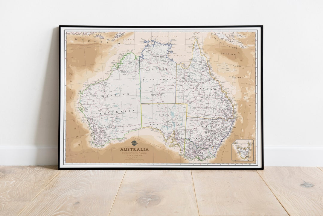 Political Map of Australia | Australia Wall Map Poster Giclee Print ...