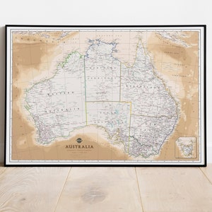 Carte politique de l'Australie | Affiche de carte murale d'Australie, impression jet d'encre | Affiche classique de la carte administrative de l'Australie. Carte pédagogique.