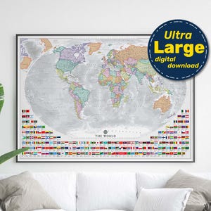 Politische Weltkarte mit Flaggen. druckbare Exekutiv Karte der Welt mit Zustand Flaggen. Dekorative Weltkarte als Poster. Digitaler Download