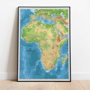 Terrain map of Africa. Africa Wall Map Poster Giclee Print. Classic Africa Physical map poster. Educational Map design. Multiple size.