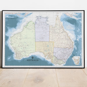 Mapa político de Australia / Australia Wall Map Poster Giclee Print / Cartel clásico del mapa administrativo de Australia. Mapa educativo.