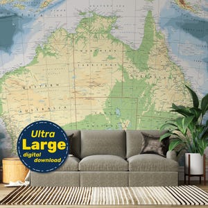 Impressão de mapa de terreno da Austrália. Mapa da Austrália IMPRIMÍVEL em alta resolução. Arte de parede de mapa. Download digital instantâneo para viagens, educação e decoração.