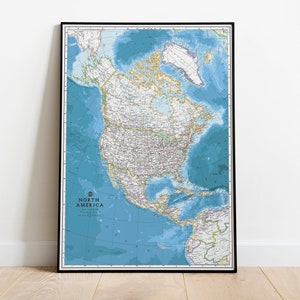 Carte administrative de l'Amérique du Nord | affiche de carte de l'Amérique du Nord | Carte murale politique du continent américain sur toile. Plan de la classe