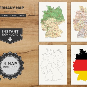 Germany Map Bundle. Printable Germany Map Set. Political, Physical, Blank and Flag Map. Digital Download svg - jpg - png - pdf format!