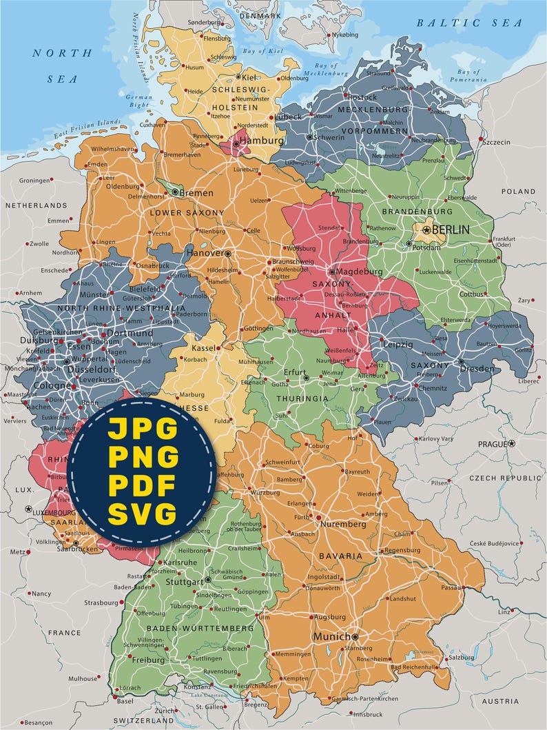 Germany Map Print Political Map of Germany. Large Detailed Germany Map Poster With Cities ...