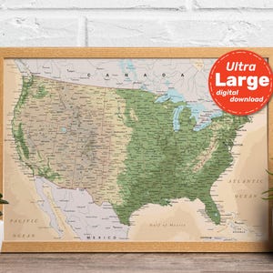 Mapa físico vintage dos Estados Unidos. Mapa vetorial de terreno dos EUA. Impressão de mapa educacional com cidades, capitais. Baixe svg, jpg, png e pdf.