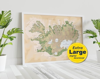 Iceland Vintage Physical Map. Iceland Terrain Vector Map. Educational Map Print with cities, capitals. Digital Download svg jpg png and pdf.