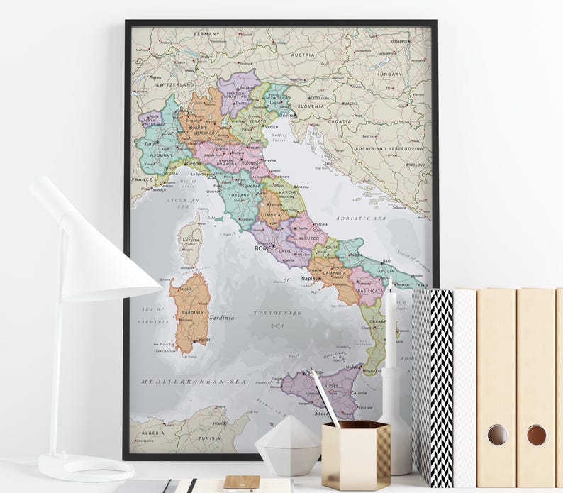 Rustic Italin Map Background Political Map of Italy. Large Detailed Italian Map Poster With Cities ...