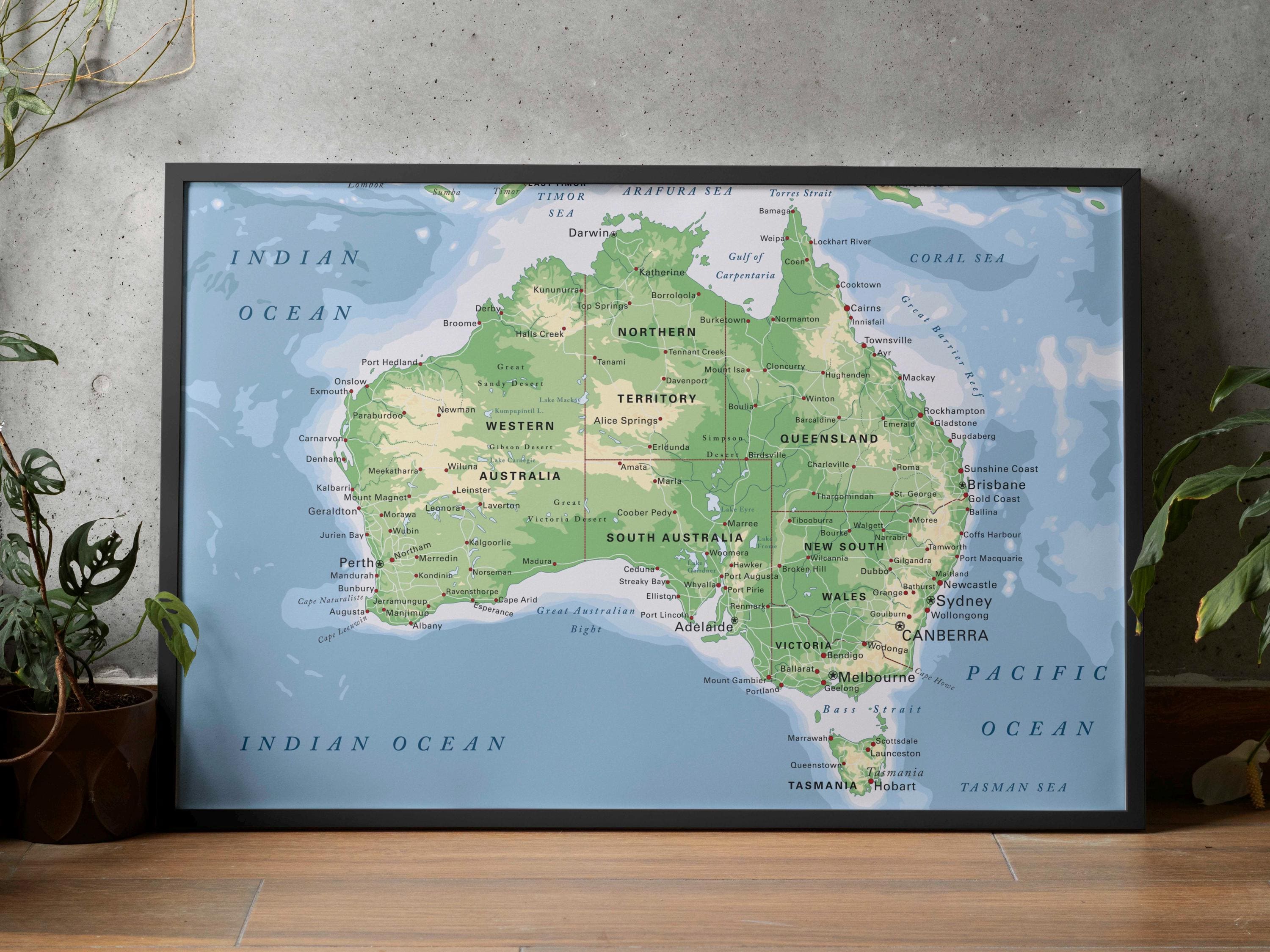 Detailed Physical Map of Australia. Vector Australia Map. Educational