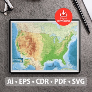 USA Vektorkarte. svg, ai, eps, cdr und pdf-Dateien enthalten. Skalierbare, editierbare detaillierte Karte der Vereinigten Staaten von Amerika. Für Dekor, Studium, Reisen