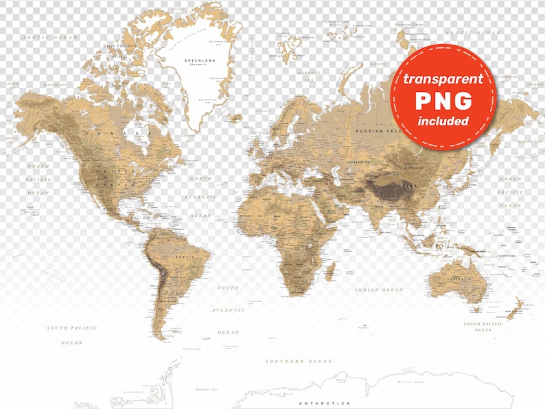 Beige Terrain Map of the World. Natural Color World Map. High ...