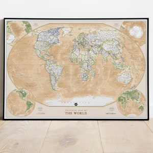 World Map Poster Giclee Print | Political Wall map of The World | Classic World Administrative wall map on canvas. Vintage Map decor.