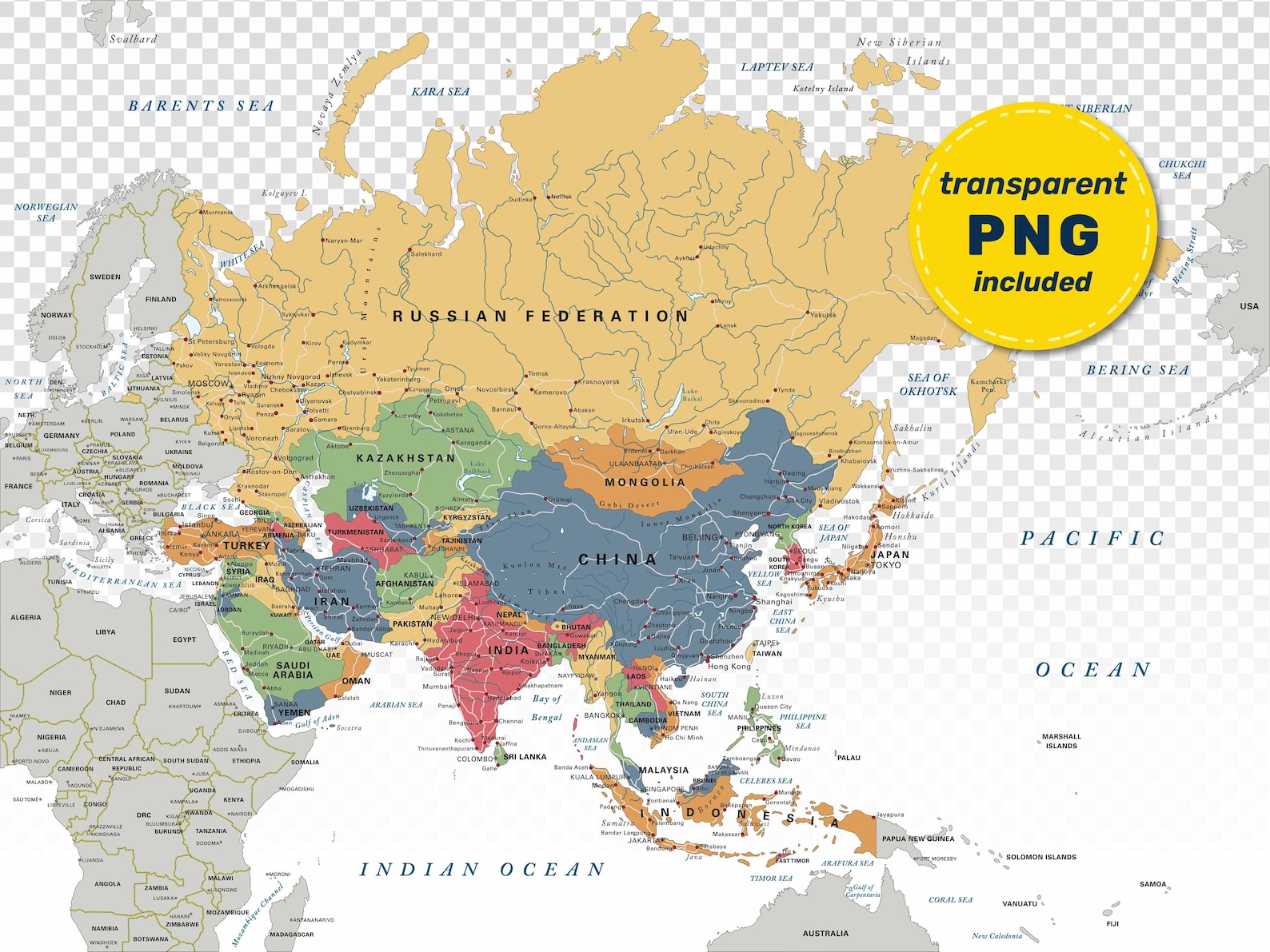 Political Map of Asia. Large Printable Asia Map Poster Full Color With ...