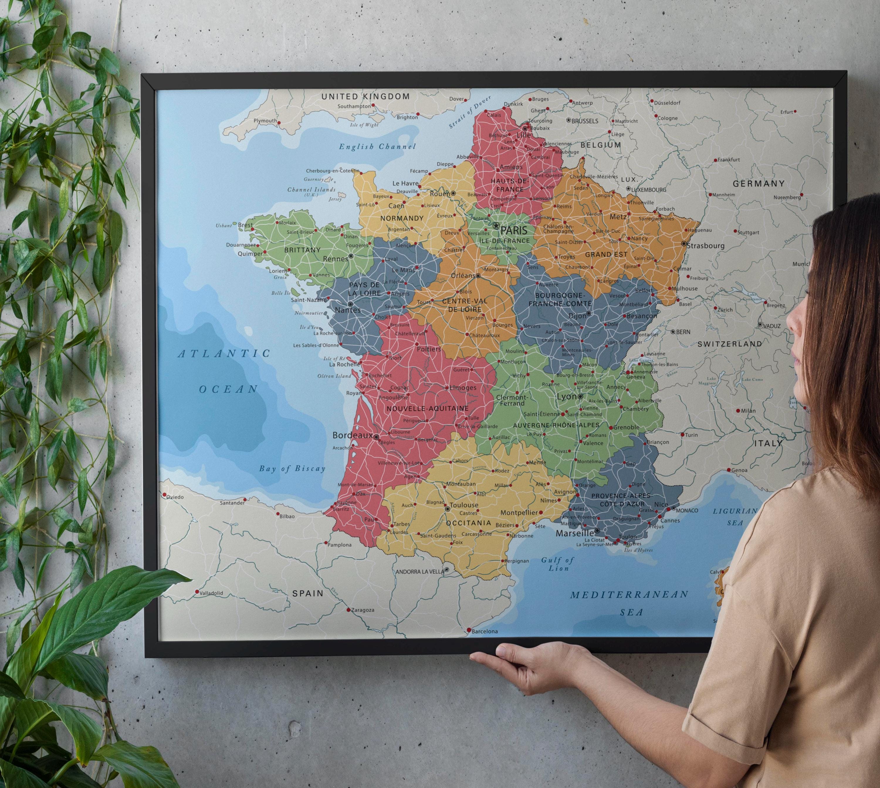 Political Map of France. Large Detailed French Map Poster With Cities ...