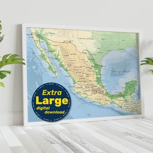 Gedetailleerde fysieke kaart van Mexico. Mexicaanse terrein vectorkaart. Educatieve kaartprint met steden en hoofdsteden. Svg-, jpg-, png- en pdf-bestanden direct downloaden