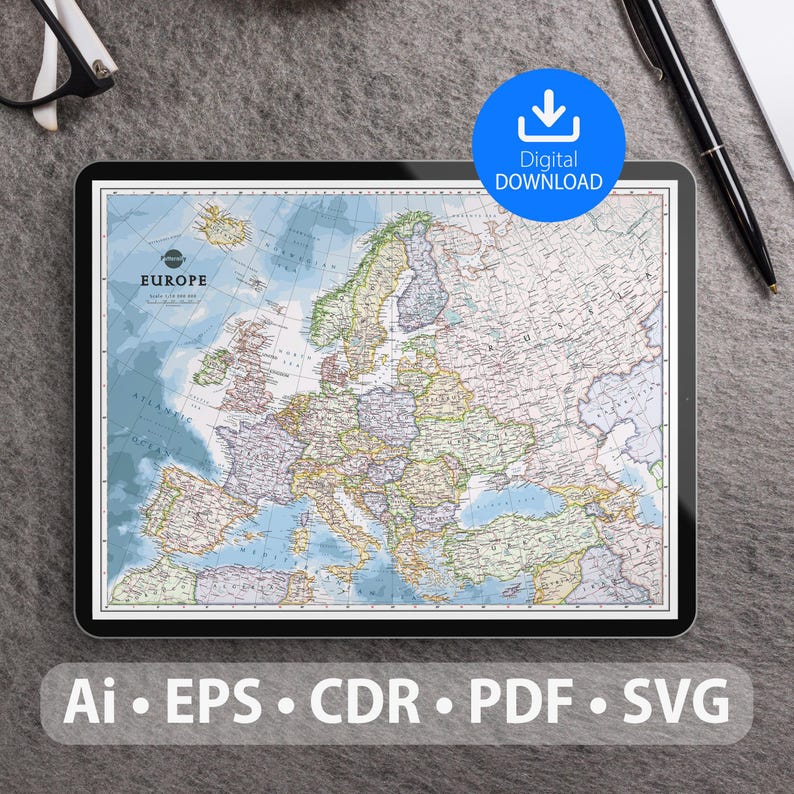 Europe Vector Map. Svg, Ai, Eps, Cdr and Pdf Files Included. Scalable ...