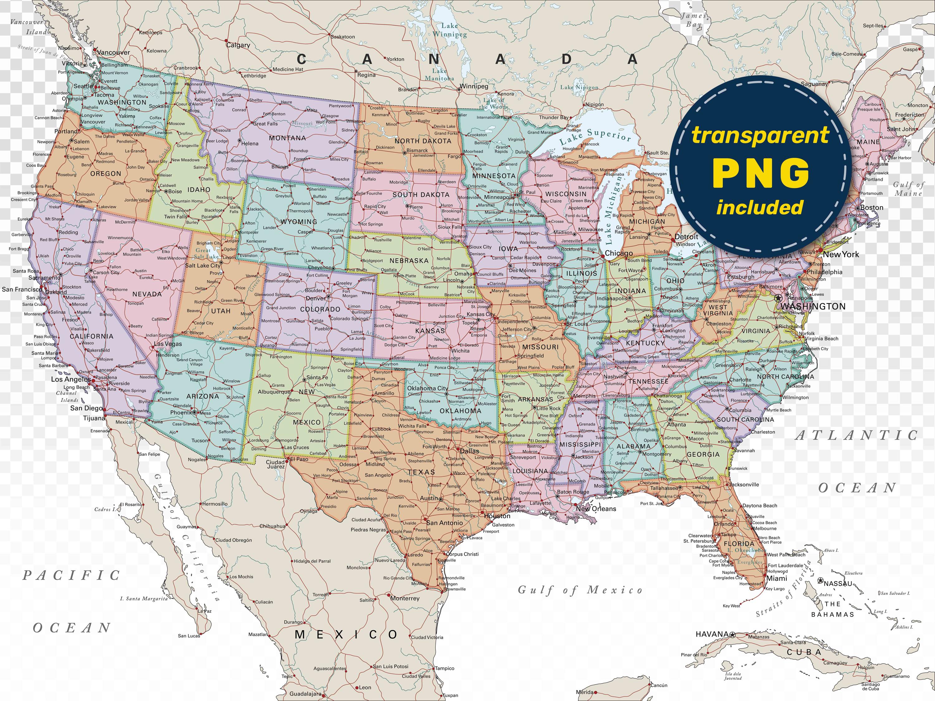 Political Map of USA. Large Detailed United States Map Poster With ...