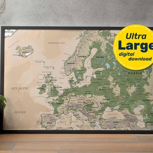 Mapa detalhado do terreno da Europa. Mapa digital da Europa com países, cidades, capitais. Impressão de continente em alta resolução. svg, jpg, png e pdf.