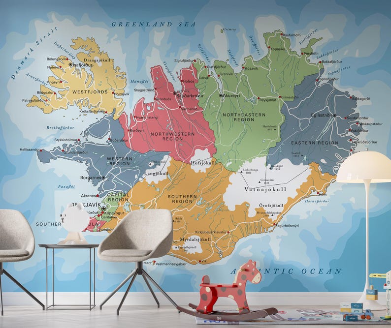 Political Map of Iceland. Large Detailed Iceland Map Poster With Cities ...