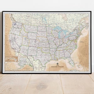 Carte politique des États-Unis | Affiche de carte murale des États-Unis, impression jet d'encre | Affiche classique de carte administrative des États-Unis. Carte pédagogique.Plusieurs tailles.